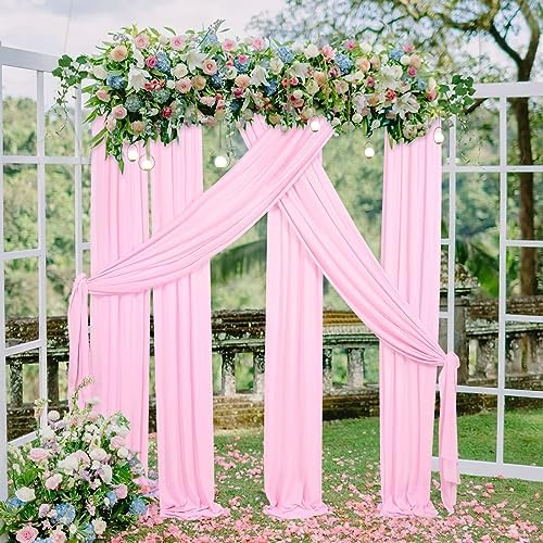 Pink Sheer Backdrop Curtains 6 Yards Chiffon Fabric Drapes Backdrop 6 Panels for Wedding Ceremony Party Ceiling Reception Decoration by MokoHouse