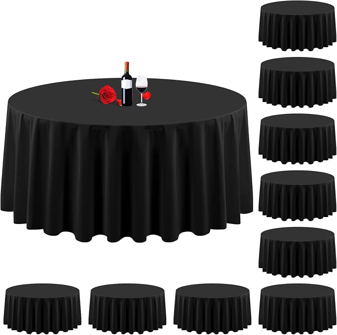 10 Pack Black Round Tablecloth 120 Inch Round Table Cloth Washable Polyester Fabric Bulk Linen Tablecloths Round Table Cover for Parties Wedding Banquet Buffet Dinning by Lumaycens