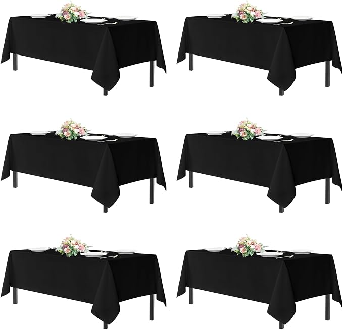 sancua Black Tablecloths 60x120 Inch for 8 Foot Tables, 6 Pack | Rectangle Washable Fabric Table Cloth for Wedding Party, Birthday, Banquet Reception, Reusable Polyester Covers by sancua