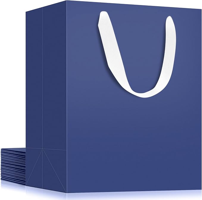 EUSOAR Paper Gift Bags with Handles, 12pcs 9.8"x5.1"x12.6" Navy Blue Kraft Paper Shopping Bags, Party Favors Grocery Retail Shopping Paper Bag Wedding Birthday Party Favors, Grocery Retail Craft Bag by EUSOAR