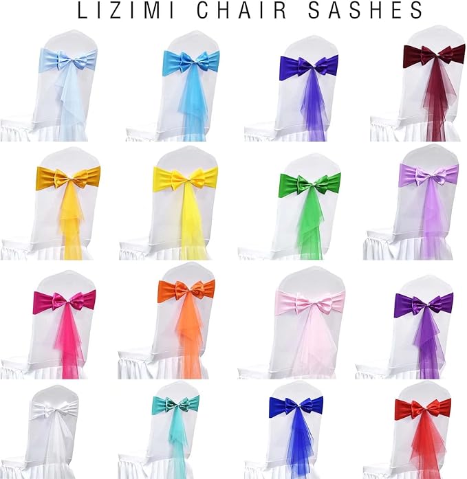 Polyester Stretch Chair Sashes Bands - Organza Chair Sash Bows Spandex Bows for Party Birthday Hotel Wedding Banquets Decoration (Blue 50 PCS) - Image 3