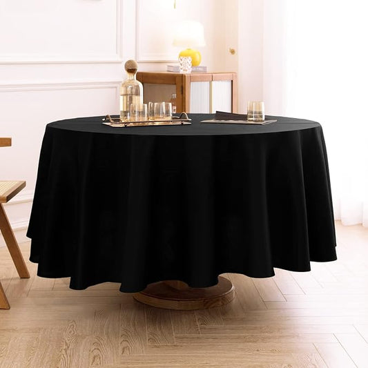 1 Pack Black Round Tablecloths 120 Inch for Dining Tables | Washable Decorative Linen Polyester Table Cover for Banquets Buffets Parties and Weddings by AOCOZHomeLifeMuseum