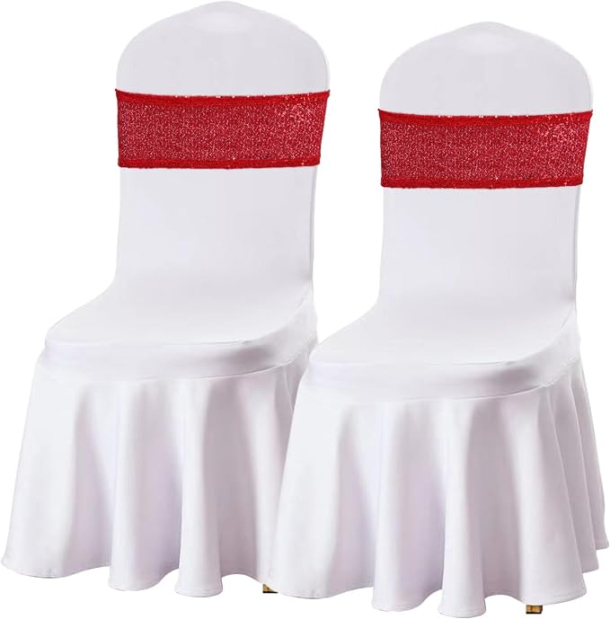 SquarePie Pack of 10 Sequin Chair Sashes Glitter Red Bows Bands for Wedding Banquet Party Decor - Image 2