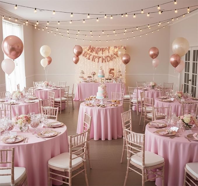 sancua Pink Round Tablecloth 90 Inch Fit 30-72 Inch Tables, 8 Pack | Circle Polyester Fabric Table cloth for Wedding Party Reception Banquet Birthday, Washable Formal Covers - Image 2