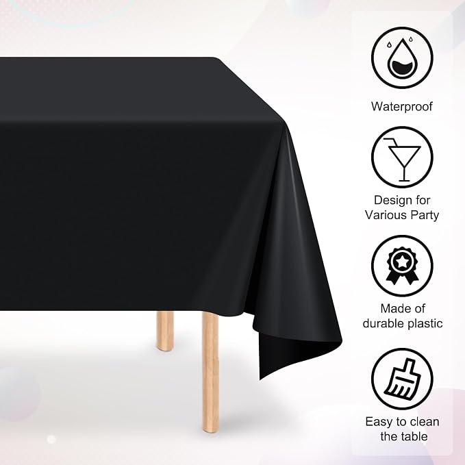 16 Pack Black Plastic Tablecloth for Rectangle Tables, Premium Decorative Black Disposable Table Cloths for Parties, Bulk Rectangle Party Table Cover for Birthday, Wedding, Anniversary, 54 x 108 Inch - Image 3
