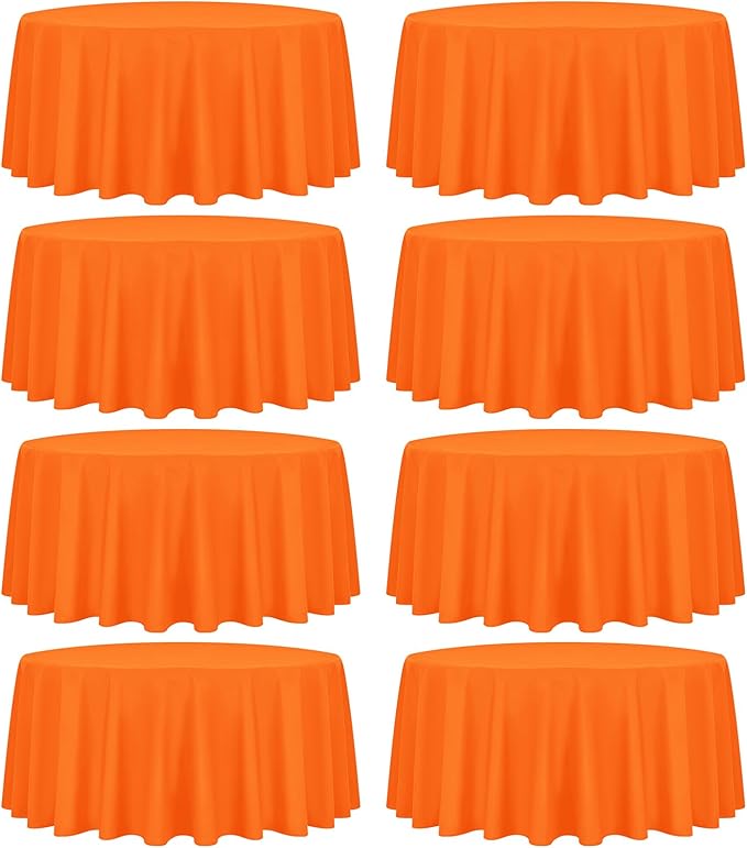 fani 8 Packs Orange Round Tablecloth - 120 Inch, Polyester | Table Cloth for Round Tables, Washable Fabric, TableCovers for Wedding, Party, Banquet, Dining Tables, Camping by fani