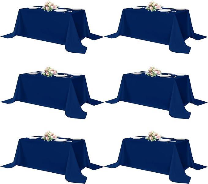 sancua Navy Blue Rectangle Tablecloths 90x156 Inch, 6 Pack | Washable Fabric Table Cloth, Large Reusable Polyester Covers for Wedding, Party, Birthday, Banquet by sancua