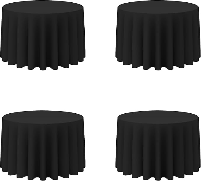 BRILLMAX 4 Pack Black Round Tablecloths 108 Inch for 48" Tables | 150 GSM Polyester Fabric, Floor Length Drop, Water, Stain & Wrinkle Resistant Cloth Cover for Wedding Reception Banquet Party by BRILLMAX