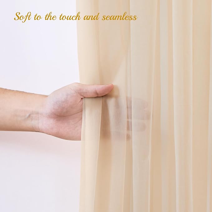 10×10ft Champagne Tulle Backdrop Curtain with Lights String for Parites, Sheer Photo Curtain Backdrop Drapes for Wedding Party Photography Backgrounds - Image 5