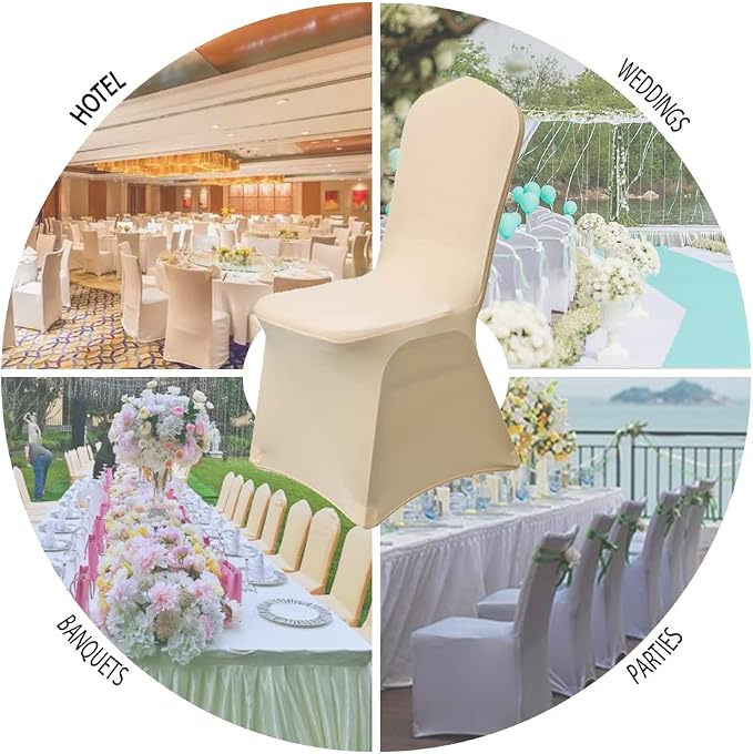 XMNTG 100PCS Chair Covers Stretch Polyester Spandex Outdoor Chair Cover Dining Room Chair Slipcovers Universal Chair Protector Cover for Wedding Party Banquet Hotel (Champagne, 100PCS) - Image 5