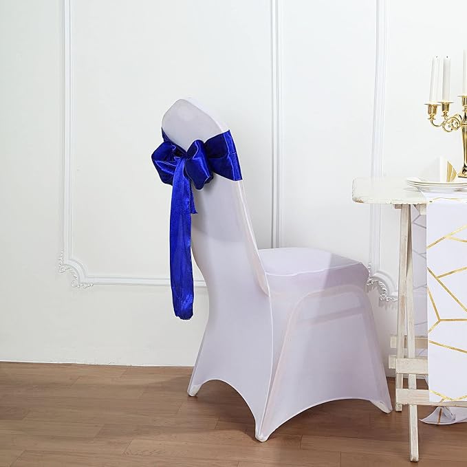 Balsa Circle 50 Royal Blue Satin Elegant Chair Cover Bows Sashes Wedding Banquet Decorations Party Supplies Engagement Events Reception - Image 6