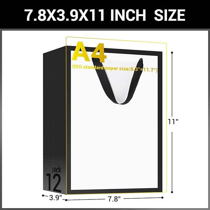 EUSOAR Kraft Wrap Bags Bulk - 12pcs 7.8"x3.9"x11" Medium Size, Merchandise, Gift, Grocery, Craft, Shopping, Wedding, Birthday, Holiday, Party, Thank You Bags - Image 2