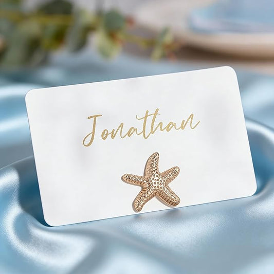 UNIQOOO 24Sets Decorative Starfish Place Card Holders Bulk, Sea Star Name Card Holders, for Beach Wedding Decor Coastal Favors, Table Setting, Name Tag, Party Food Labels