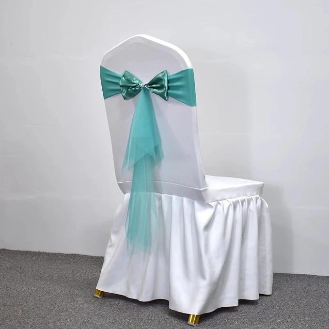 Polyester Stretch Chair Sashes Bands Organza Sash Bows Spandex Bows for Party Birthday Hotel Romantic Wedding Banquets Decoration (Teal 50 PCS) - Image 5