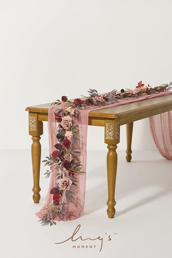 Ling's moment Flower Garland, 5FT Eucalyptus & Rose Burgundy & Dusty Rose | Floral Arch, Table Centerpiece, Rose & Leaves, Wedding Parties & Home Decor - Image 2