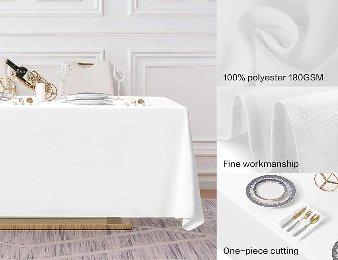 Surmente 5 Pack 90x156 Inch White Tablecloth for 8 Foot Rectangle Tables | Dining Table Cover Protector, Wrinkle Free, Washable Polyester Fabric, 8ft Table Cloth for Wedding, Banquet, Restaurant - Image 2