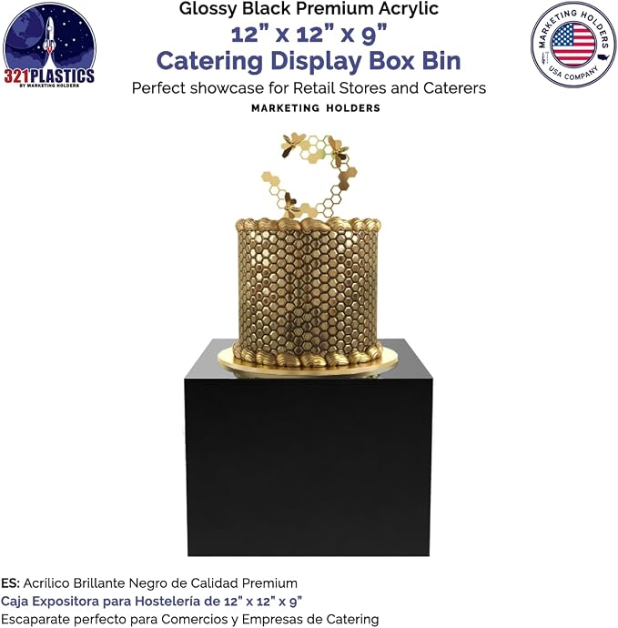 12" x 12" x 9" Acrylic Display Box with One Open Side No Lid Versatile Glossy Black Retail Product Riser or Merchandise Storage Bin by Marketing Holders - Image 2