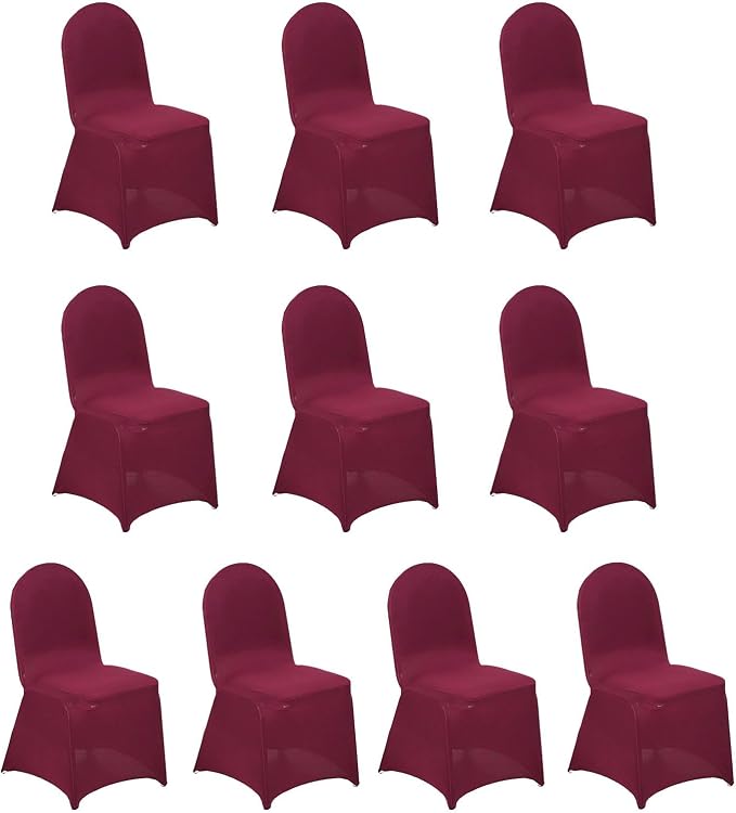 Efavormart 10 PCS Spandex Stretch Burgundy Chair Covers Universal Banquet Chair Covers for Party Dining with Foot Pockets Washable Wedding Chair Slip Covers for Outdoor - Image 3