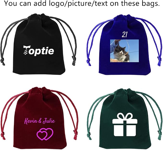 TOPTIE 50Pcs Custom Velvet Gift Bags 2.8x3.6 Inch with Your Logo Printed | Small drawstring jewelry pouches, personalized items for wedding, party, event & gift wrap, dices collection - Image 2