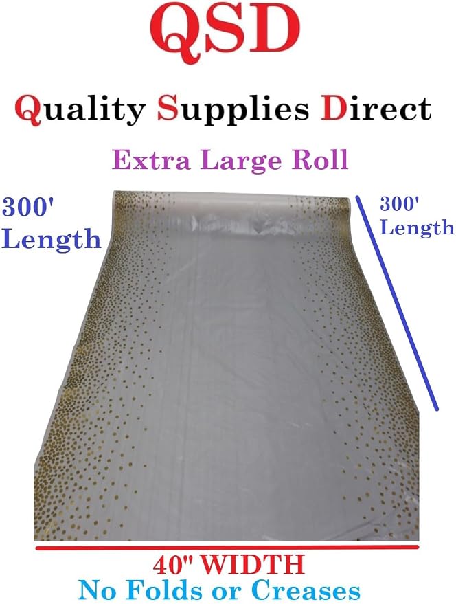 QSD White with Gold Dots Banquet Tablecloth Roll, Disposable -300 Feet Long (26 Colors) - NO Folds or Creases (Super Fast Set UP) - Quality Supplies Direct - Image 7