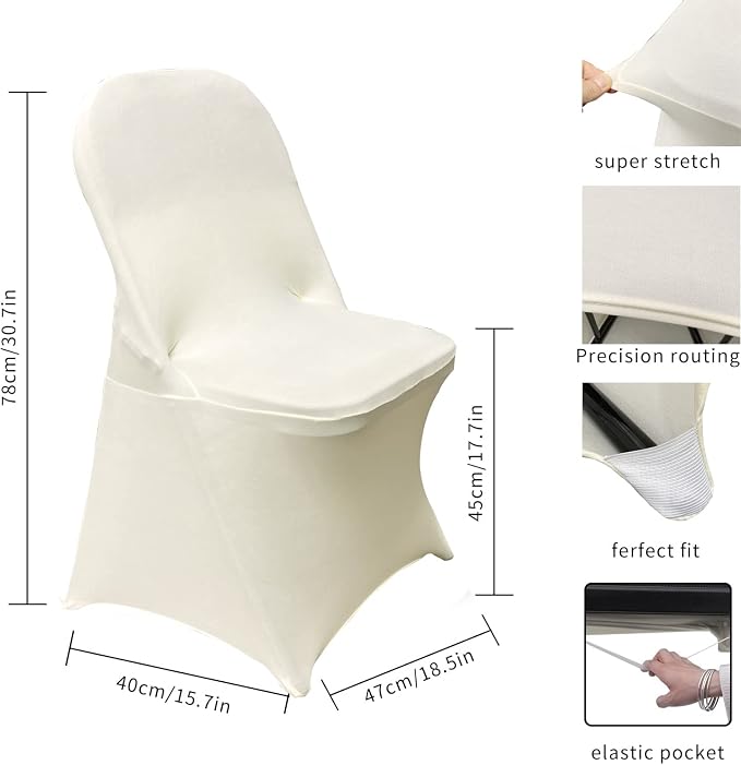 HAINARverS Folding Chair Covers for Wedding, 10pcs Ivory, | Stretch Spandex Washable Fabric Chair cover, Decoration Chair Cover for Wedding, Party, Banquet, Birthday, Conference, Event - Image 4