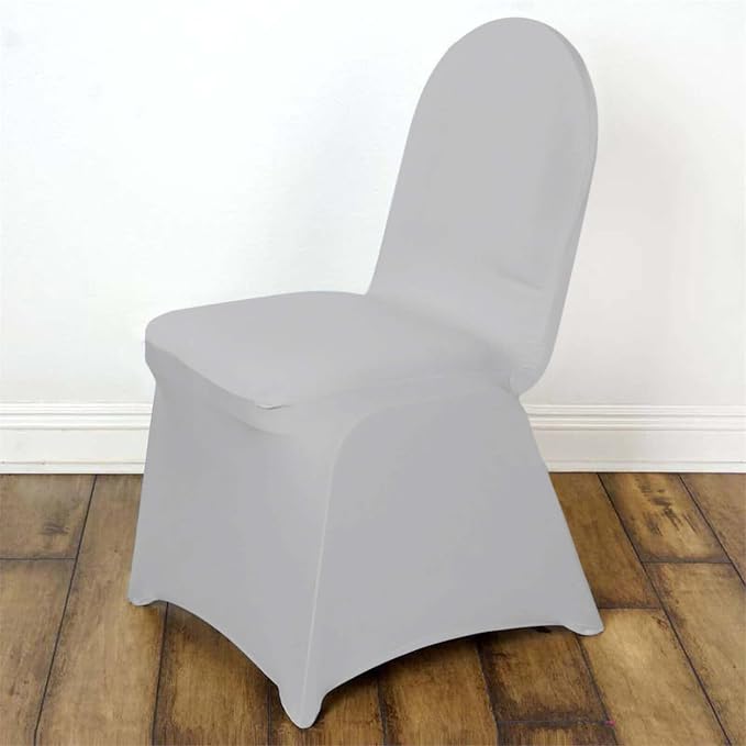 Efavormart Spandex Stretch Silver Chair Covers 100 PCS Universal Banquet Chair Covers for Party Dining with Foot Pockets Washable Wedding Chair Slip Covers for Outdoor - Image 2