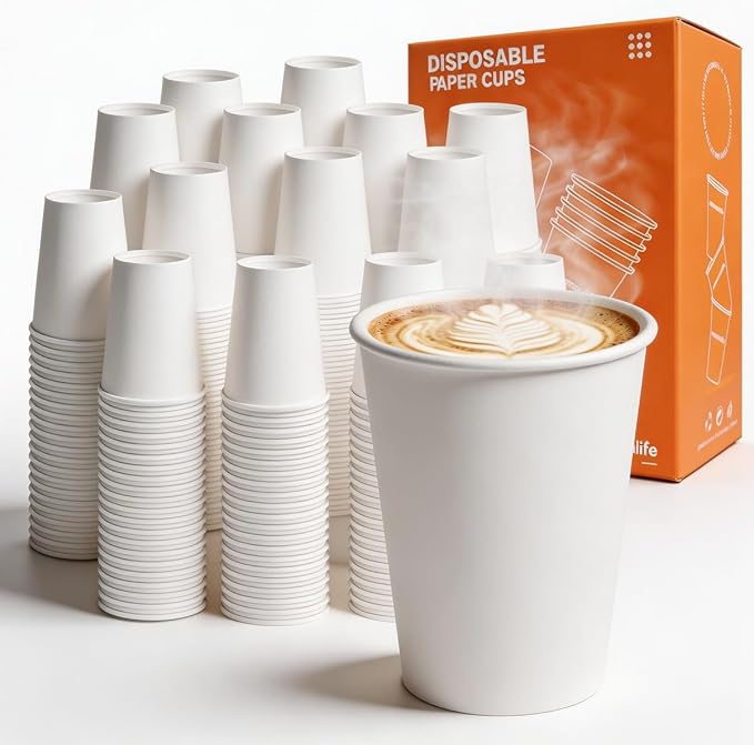 MOUMOULIFE Disposable Paper Coffee Cups 8 oz 500 Count Bulk, Leak-Proof White Paper Cups for Hot & Cold Beverages, Ideal for Office, Travel by moumoulife