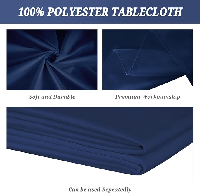 Pesonlook 6Pack Navy Blue Tablecloths for 6 ft Rectangle Tables, 60 x 102 Inch Rectangle Table Cloth Polyester Fabric Washable Table Cloth for Wedding Reception Banquet Party Restaurant - Image 3