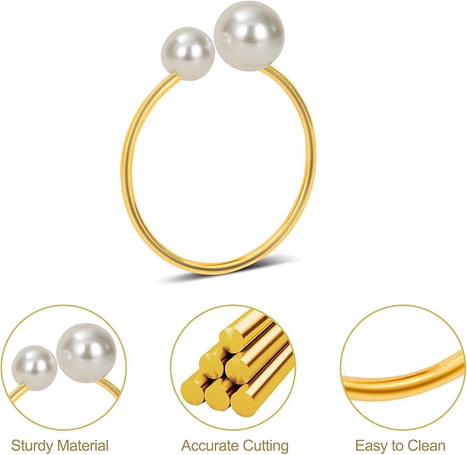 KPOSIYA Pearl Napkin Rings - Set of 50 Silver Napkin Holder Table Napkin Buckles for Dinning Table Setting Christmas Wedding Party Supplies (Gold 50)