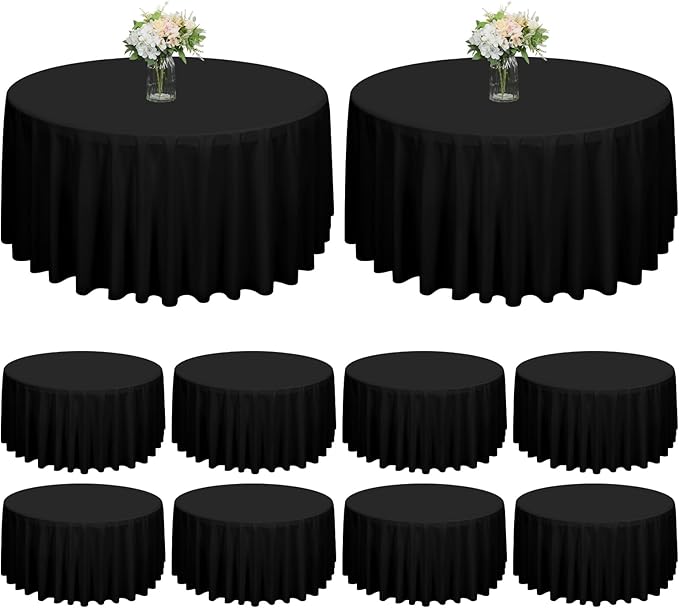 fani 10 Packs Black Round Tablecloth - 90 Inch, Polyester | Table Cloth for Round Tables, Washable Fabric, TableCovers for Wedding, Party, Banquet, Dining Tables, Camping by fani