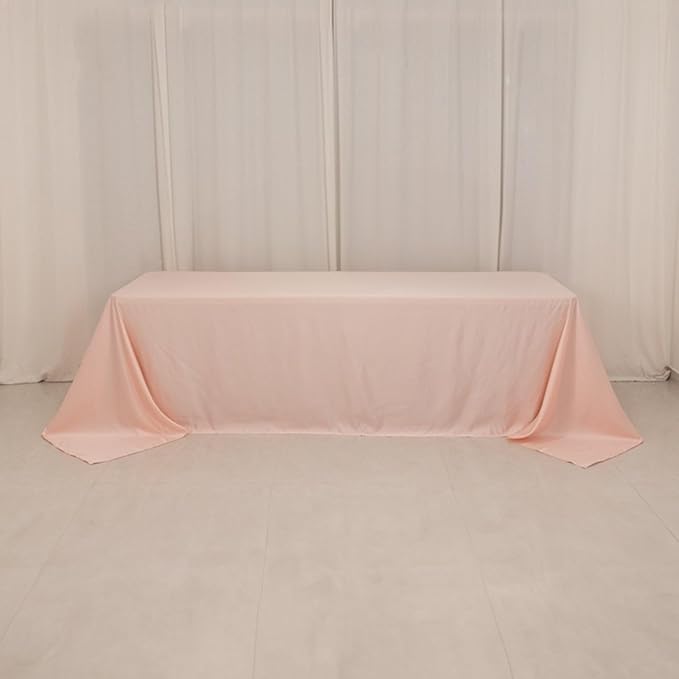 Efavormart Blush Seamless Lamour Satin Rectangle Tablecloth - 90"x156" for 8 Foot Table with Floor-Length Drop