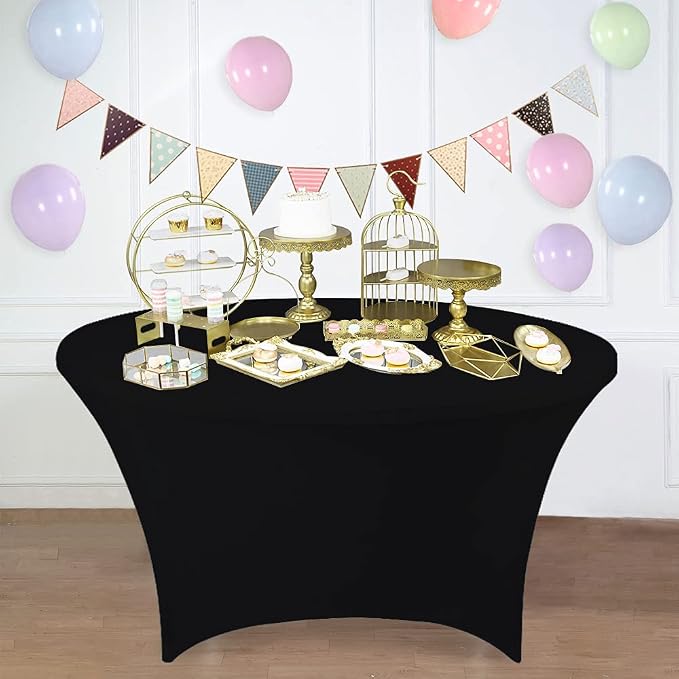 SSYAQRA 4 Pack 60 Black Spandex Tablecloth - 5FT 60 in Black Round Stretch Tablecloth Party Elastic Table Cloths Stretch Table Cover for Wedding Event and Parties - Image 2