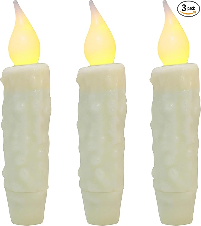 CVHOMEDECO. Real Wax Hand Dipped Battery Operated LED Timer Taper Candles Country Primitive Flameless Lights Décor, 4-3/4 Inch, Ivory, 3 PCS in a Package