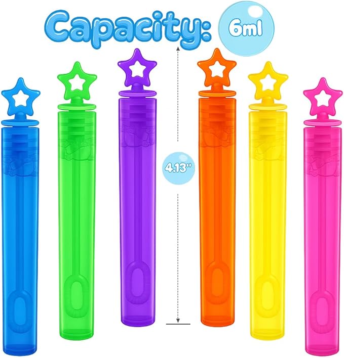 GIFTEXPRESS 32-Pack Star Bubble Wands, Assorted Colors Mini 4.25" Bubble Sticks with Non-Toxic Solution for Kids Party Favors, Birthday Goodie Bags
