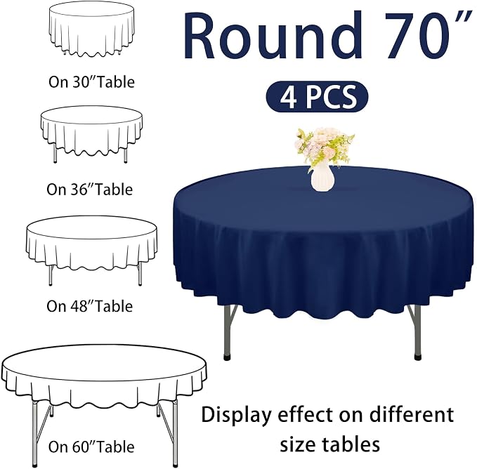 4 Pack Round Tablecloth 70 Inch Polyester Washable Fabric Table Covers for Wedding Dining Table Buffet Parties Banquet Decoration（Navy Blue） - Image 2