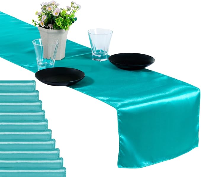 Pack of 20 Satin Table Runners 12 x 108 Inch Long Wedding Sateen Bright Silk Smooth Table Runner for Wedding Reception Birthday Graduation Party Event Banquet Dinner Decoration - Teal by MDS