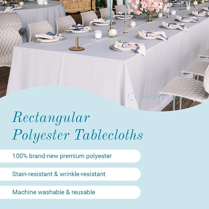 Leading Linens 6 pcs 60x84 Inch Rectangle Black Polyester Tablecloths | Elegant polyester table covers, perfect for weddings, receptions, dinners, & parties. Stain & wrinkle-resistant. - Image 8