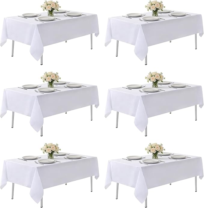 MRJ 6 Pack White Rectangle Tablecloth 70 X 120 Inch Stain and Wrinkle Resistant Table Clothes for Barbecue Picnic Dining Table Cover by MRJ-EmbracetheRemarkable