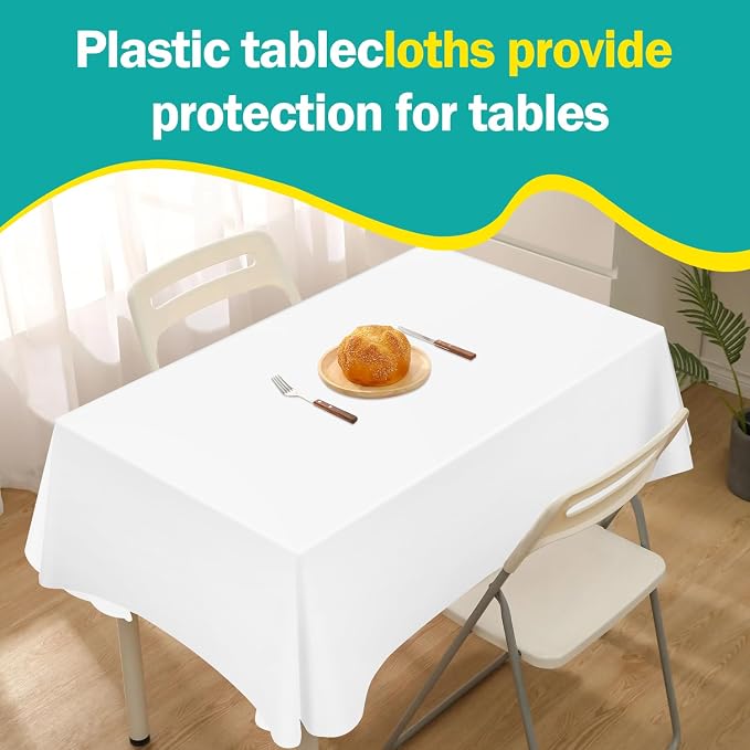 54 Inch x 300 Feet White Plastic Tablecloth Roll Disposable Table Cloth with Cutter Box Plastic Table Cover for Party - Image 4