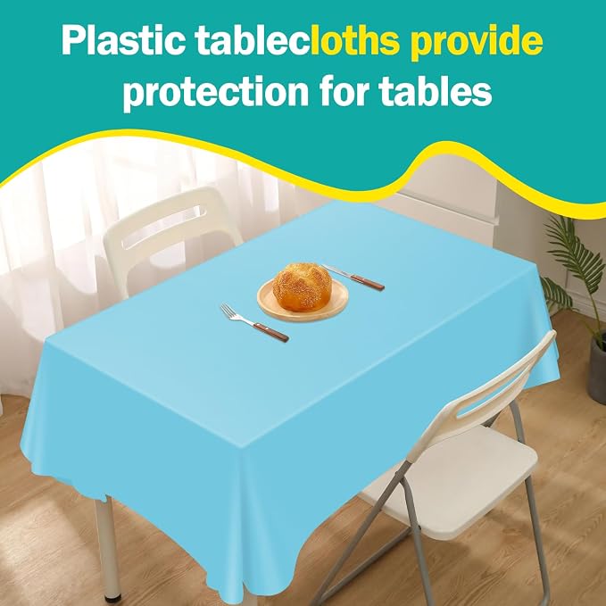 54 Inch x 300 Feet Light Blue Plastic Tablecloth Roll Disposable Table Cloth with Cutter Box Plastic Table Cover for Party - Image 4