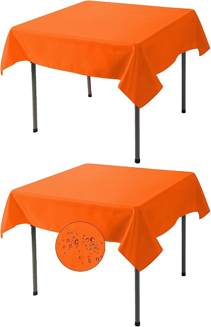 Fokitut 2 Pack Waterproof Square Tablecloth, 52x52 Inch, Stain Resistant and Wrinkle Polyester Table Cloth, Fabric Table Cover for Kitchen Dining, Wedding, Party, Holiday Dinner-Orange by BalsaCircle