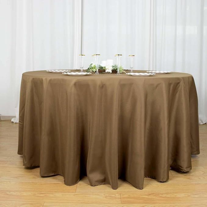 Tableclothsfactory 5PCS | 120" Wholesale Round Tablecloth Polyester Round Table Linens for Wedding Party Banquet Restaurant - Taupe for Party & Decorations - Image 7