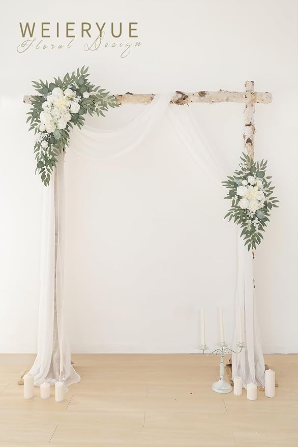 Artificial Wedding Arch Flowers Kit(Pack of 3),2Pcs Artificial Flower Arch Decor,1Pcs Sheer Drape for Wedding Ceremony Arbor for WeddingCeremony (White Rose Wedding) - Image 2