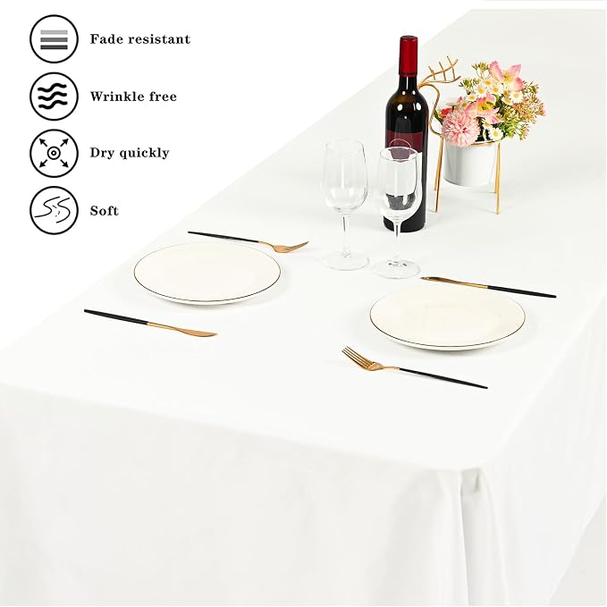 YMHPRIDE 6 Pack Tablecloth 60 x 102 inch Polyester, Ivory | For 6 Foot Rectangle Tables, Stain and Wrinkle Resistant, Washable Fabric, For Wedding, Party, Banquet - Image 5