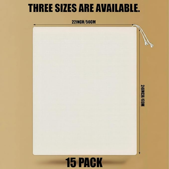 Pangda 15 Pcs Muslin Bags 22 x 24 Inch, Large Cotton Drawstring Bags Fabric Gift Pouches Bulk Reusable Grocery Pouches for Jewelry Party Favors Wrapping Home Storage DIY Craft - Image 2