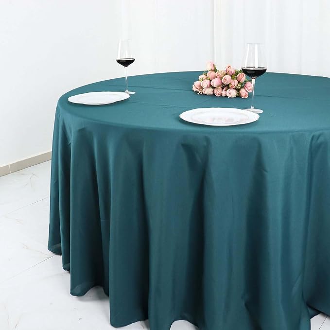 Tableclothsfactory 5PCS | 120" Wholesale Round Tablecloth Polyester Round Table Linens for Wedding Party Banquet Restaurant - Peacock Teal for Party & Decorations - Image 2