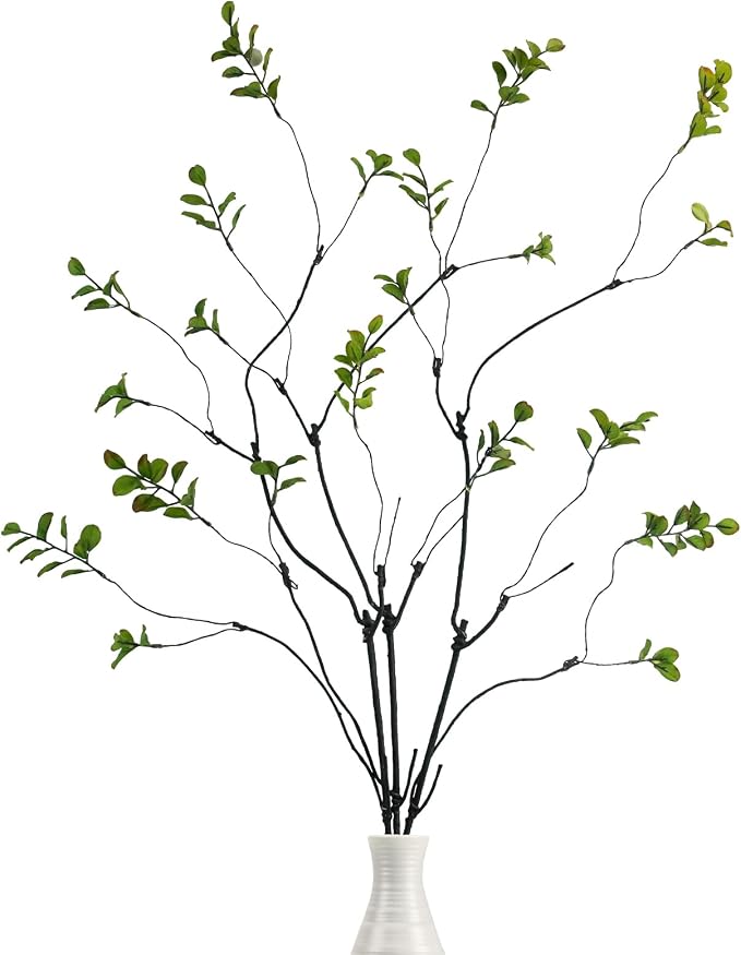 Krissing 3 Pcs Faux Greenery Stems, 37" Tall Fake Ficus Twig Stems Plants Artificial Greenery Stems Branches for Vase Indoor Office Desk Home Spring Table Decor by Krissing