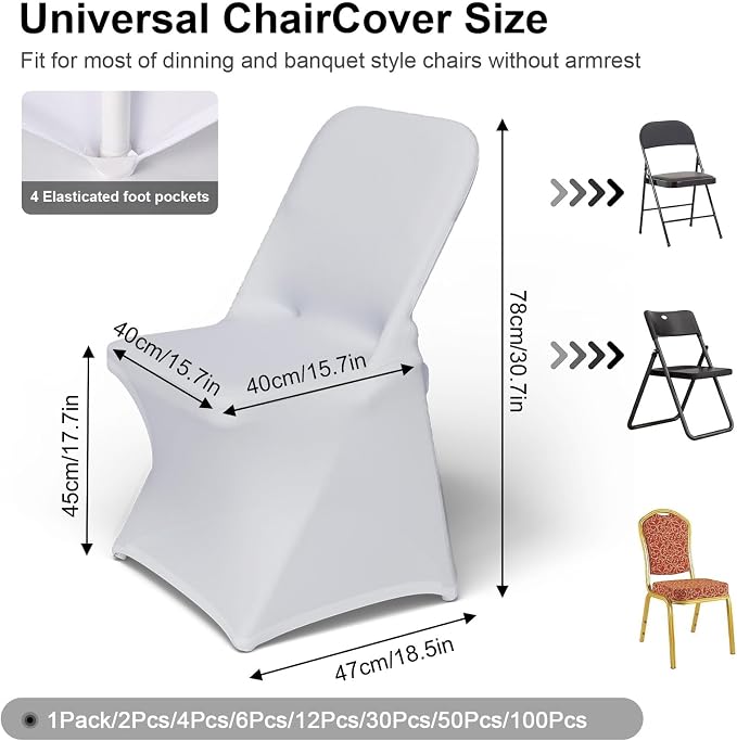 Trlyc Spandex Folding Chair Covers 12 Pcs White for Wedding Party - Image 3