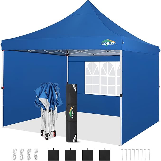 COBIZI 10x10 Pop Up with 3 Sidewalls, Canopy Tent 10x10 for Parties, Backyard, Commercial, Waterproof and Portable Instant Shelter UV50+ Outdoor Canopy Gazebo with 4 Sandbags(Light Blue)