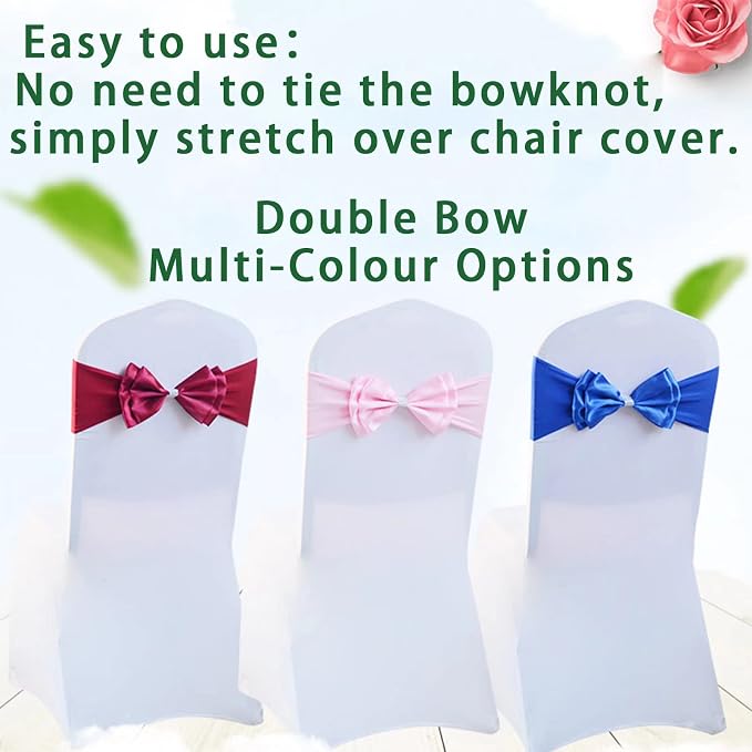 12 PCS Double Bows Stretch Chair Sashes, for Wedding Party Chair Cover Decoration, Spandex Stretch Chairs Bands (Pack of 12 Red) - Image 3
